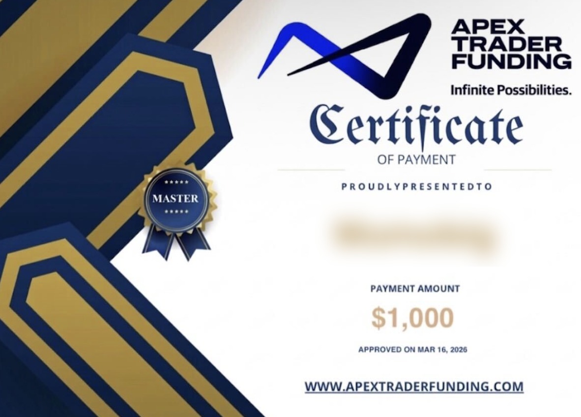 Apex Trader Funding certificate of payment